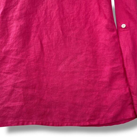 Talbots Top Womens Large Pink 100% Linen Button Up Roll Tab Long Sleeve Classic - Picture 5 of 13